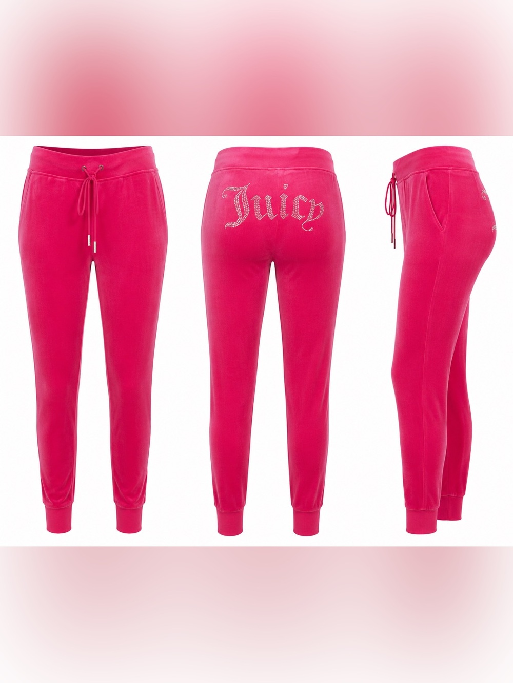 Juicy Couture Hot Pink Velour Rhinestone Logo Joggers Size Small